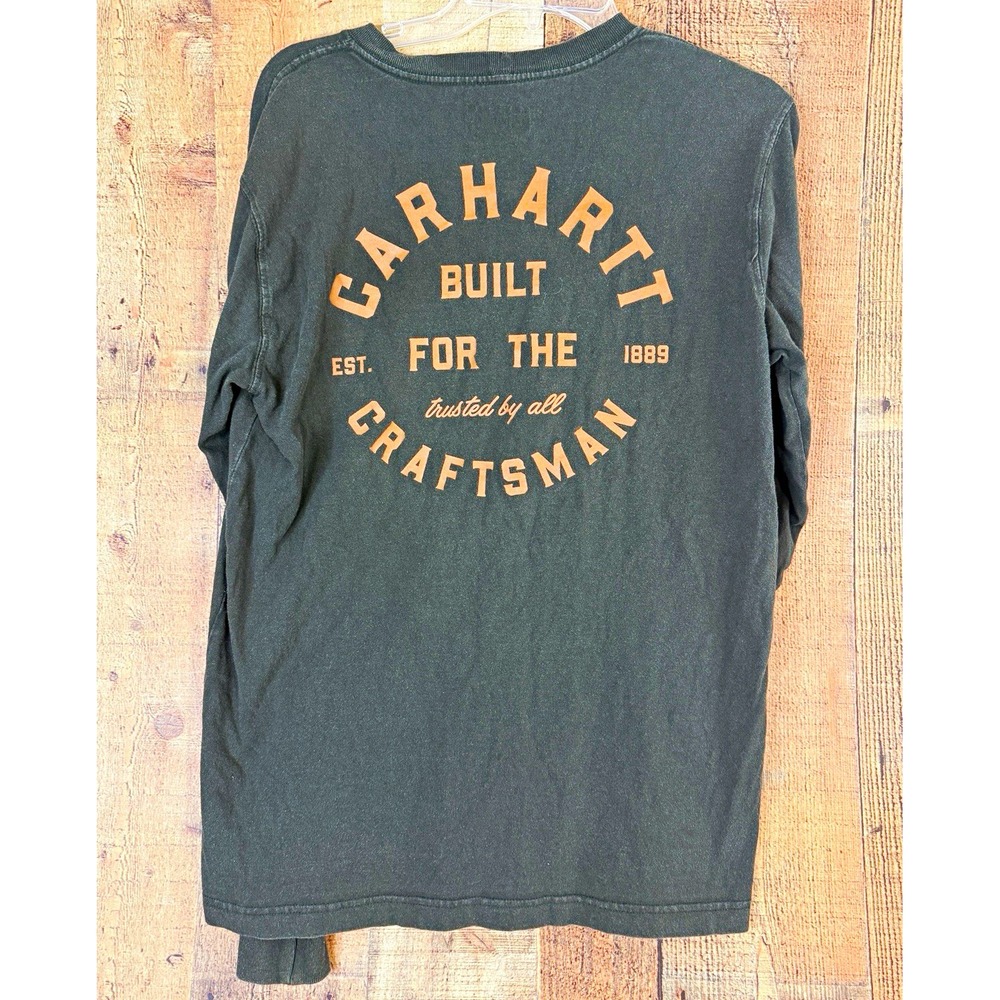Carhartt Shirt Mens Small Green Long Sleeve Pocket Graphic Relaxed Fit Workwear